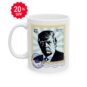 Trump 47c Silhouette Portrait Postage Stamp - Ceramic Mug (White, 11oz)